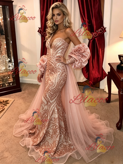 Pink Mermaid Sequins One Shoulder Prom Dress