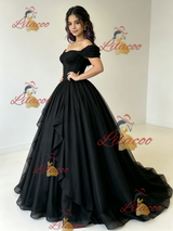 Black Tulle Off the Shoulder Quinceanera Dress