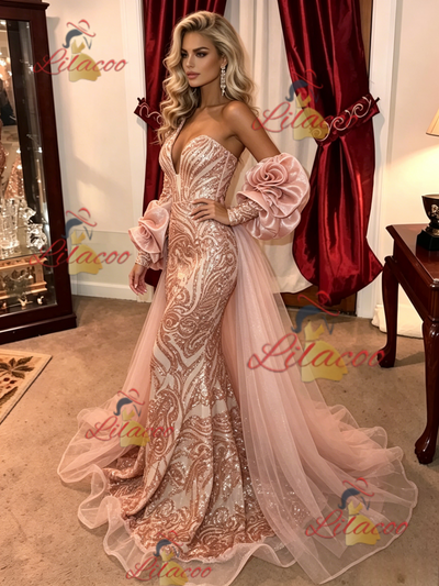Pink Mermaid Sequins One Shoulder Prom Dress