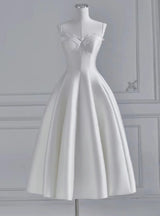 White Satin Spaghetti Straps Wedding Dress
