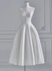 White Satin Spaghetti Straps Wedding Dress