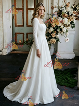 White Satin Long Sleeve Wedding Dress