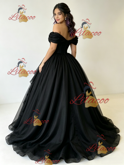 Black Tulle Off the Shoulder Quinceanera Dress