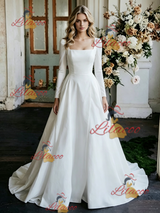 White Satin Long Sleeve Wedding Dress