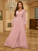 V-neck Bubble Sleeve Chiffon Evening Dress