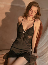 Satin Lace Nightgown Robe Suit