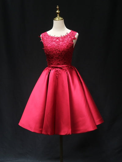 Burgundy Satin Lace Homecoming Dress