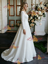 White Satin Long Sleeve Wedding Dress