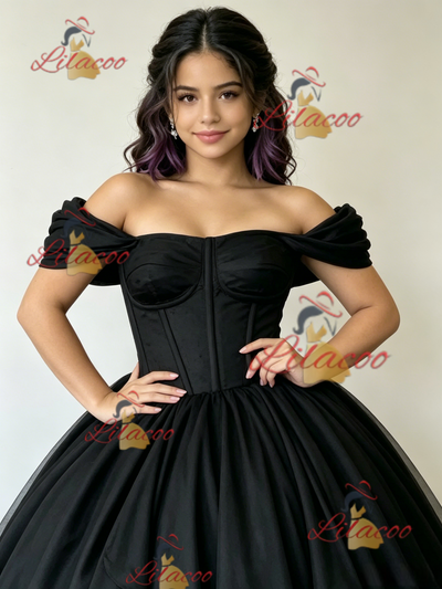 Black Tulle Off the Shoulder Quinceanera Dress