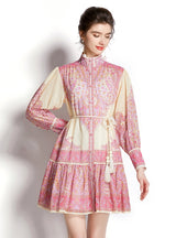 Long Sleeve Chiffon Print Short Dress