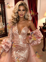 Pink Mermaid Sequins One Shoulder Prom Dress