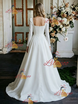 White Satin Long Sleeve Wedding Dress