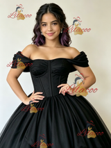 Black Tulle Off the Shoulder Quinceanera Dress