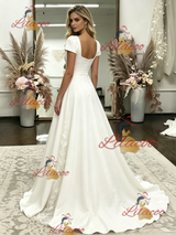 White Cap Sleeve Appliques Wedding Dress