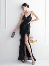 Mermaid Spaghetti Straps Sequins Prom Dress