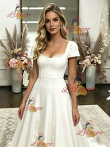 White Cap Sleeve Appliques Wedding Dress