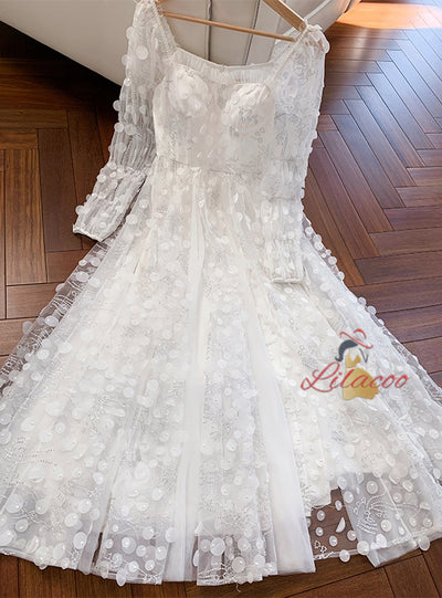 White Long-sleeved Slim Dress