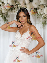 White Tulle Appliques Spahetti Straps Wedding Dress
