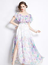 Lotus Leaf Big Swing Beach Split Chiffon Dress