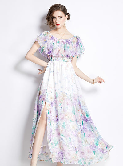 Lotus Leaf Big Swing Beach Split Chiffon Dress