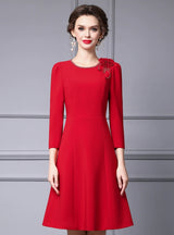 Red Flower Beading Mother of the Bride Dress