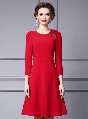 Red Flower Beading Mother of the Bride Dress