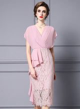 Blue Chiffon Lace V-neck Mother Of The Bride Dress