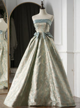 A-Line Print Strapless Bow Prom Dress