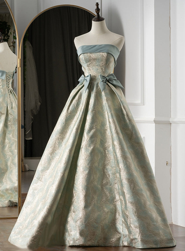 A-Line Print Strapless Bow Prom Dress