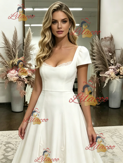 White Cap Sleeve Appliques Wedding Dress