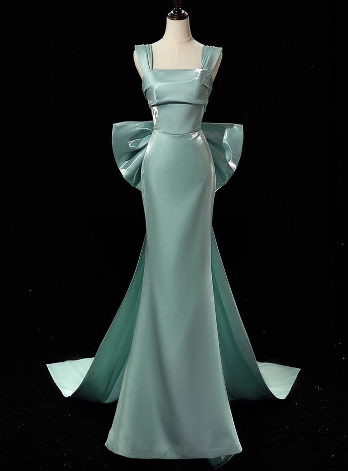 Green Mermaid Straps Prom Dress With Bow