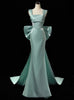 Green Mermaid Straps Prom Dress With Bow
