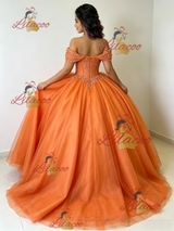 Orange Tulle Off the Shoulder Beading Quinceanera Dress