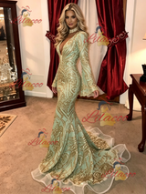 Green Mermaid Sequins Long Sleeve Prom Dress