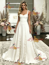 White Straps Appliques Wedding Dress