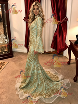 Green Mermaid Sequins Long Sleeve Prom Dress