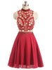 Red Chiffon Beading Crystal Homecoming Dress