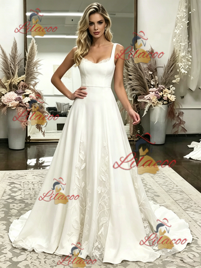 White Straps Appliques Wedding Dress