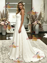White Straps Appliques Wedding Dress