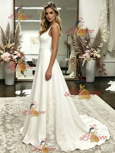White Straps Appliques Wedding Dress