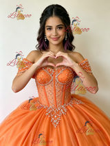 Orange Tulle Off the Shoulder Beading Quinceanera Dress