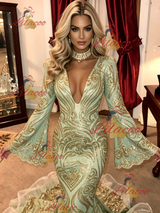 Green Mermaid Sequins Long Sleeve Prom Dress