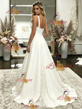 White Straps Appliques Wedding Dress