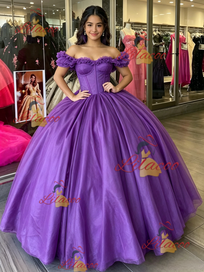 Purple Tulle Off the Shoulder Quinceanera Dress