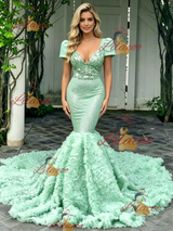 Green Mermaid V-neck Prom Dress