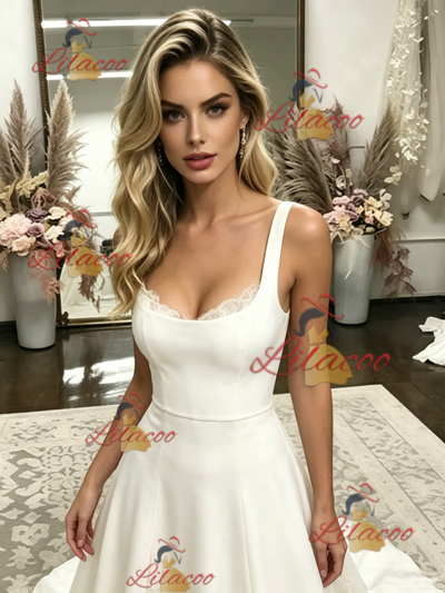 White Straps Appliques Wedding Dress