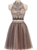 Two Piece Halter Beading Crystal Homecoming Dress