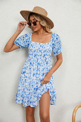 Summer Printed Chiffon Short-sleeved Loose Dress