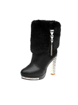 Waterproof Platform High Heel Thick Heel Rhinestone Boots