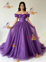 Purple Tulle Off the Shoulder Quinceanera Dress